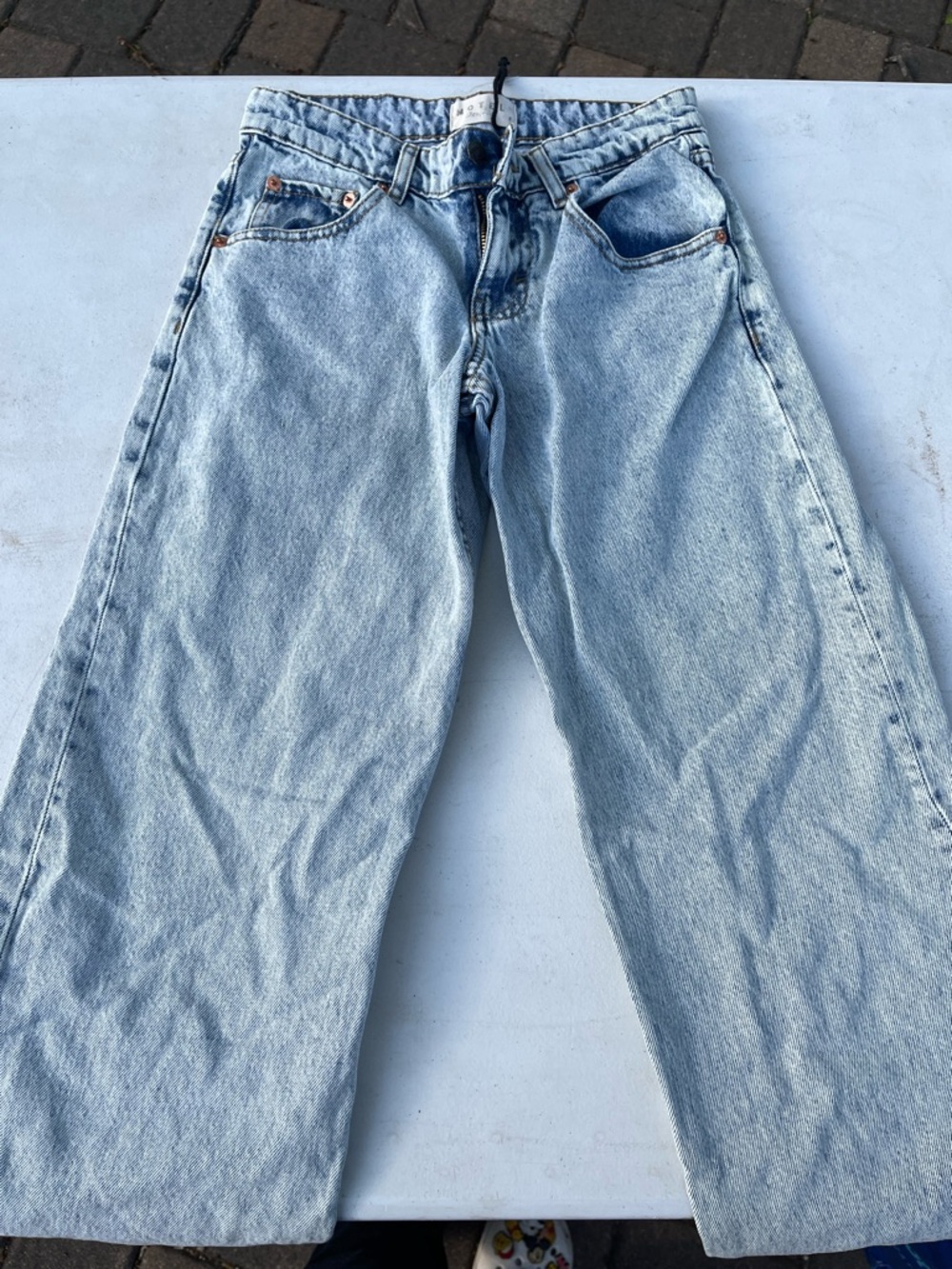 Motel Rocks Light Blue High-Rise Wide Leg Flare Jeans